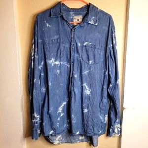 Jeanious Mens Shirt Acid Wash Blue Large Button Down Casual